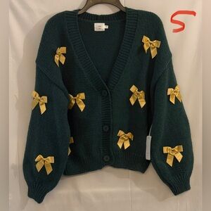 Elegant Forest Green Cardigan with Gold Accents